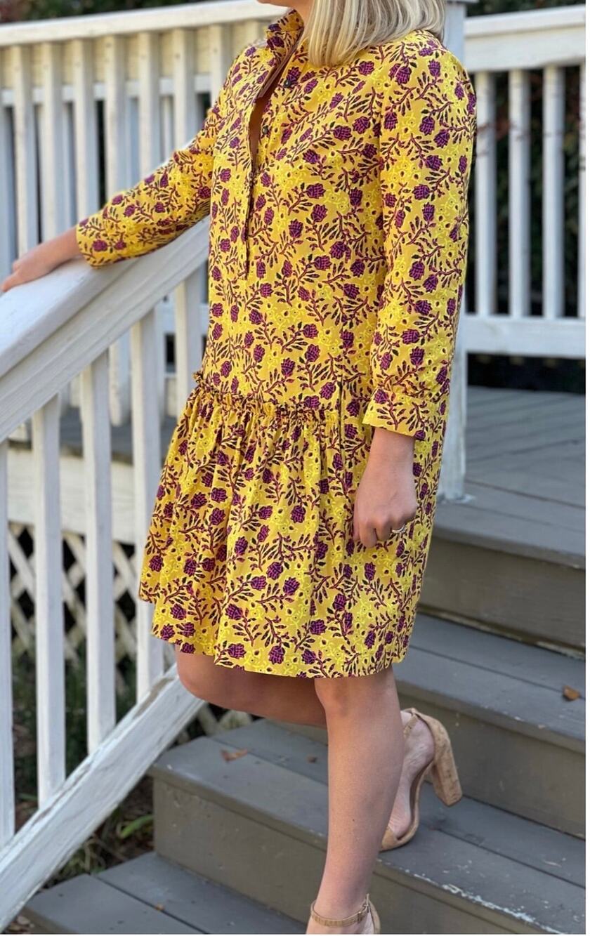 Saloni Tilly Shirt Dress Size US 6 in Marigold Floral Yellow Pink Black Cotton
